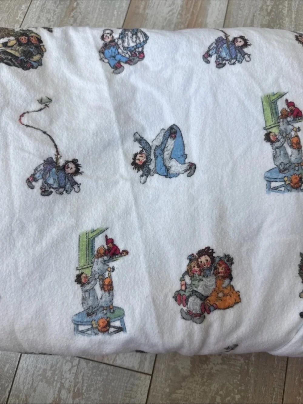 Vintage Raggedy Ann and Andy Flannel Sheet Set- flat &fitted sheet, 1 pillowcase